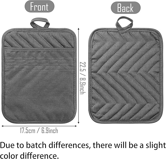 GROBRO7 5Pack Pocket Pot Holders Cotton Heat Resistant Potholder Multipurpose Hot Pads Machine Washable Oven Mitts Cooking Pads Bulk for Daily Kitchen Baking and Cooking 8.9 x 6.9 Inch Grey - Image 2