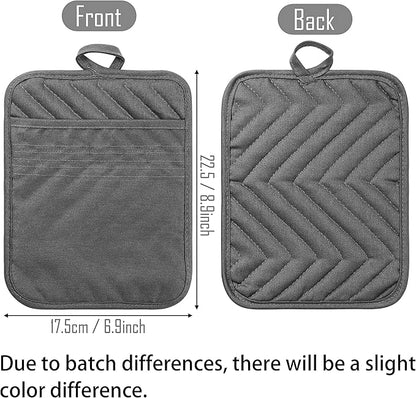 GROBRO7 5Pack Pocket Pot Holders Cotton Heat Resistant Potholder Multipurpose Hot Pads Machine Washable Oven Mitts Cooking Pads Bulk for Daily Kitchen Baking and Cooking 8.9 x 6.9 Inch Grey - Image 2