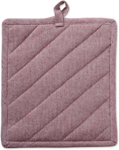 DII 100% Cotton Solid Chambray Kitchen Set, Potholders, Barn Red, 2 Piece