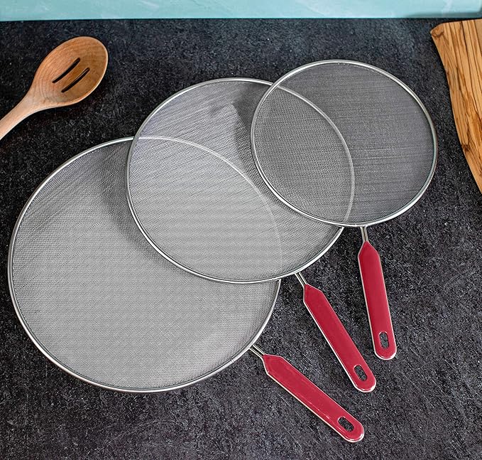 Grease Splatter Screen For Frying Pan Cooking Set of 3 (8", 10" and 11") Fine Mesh Iron Skillet Lid Guard Shield - Image 2