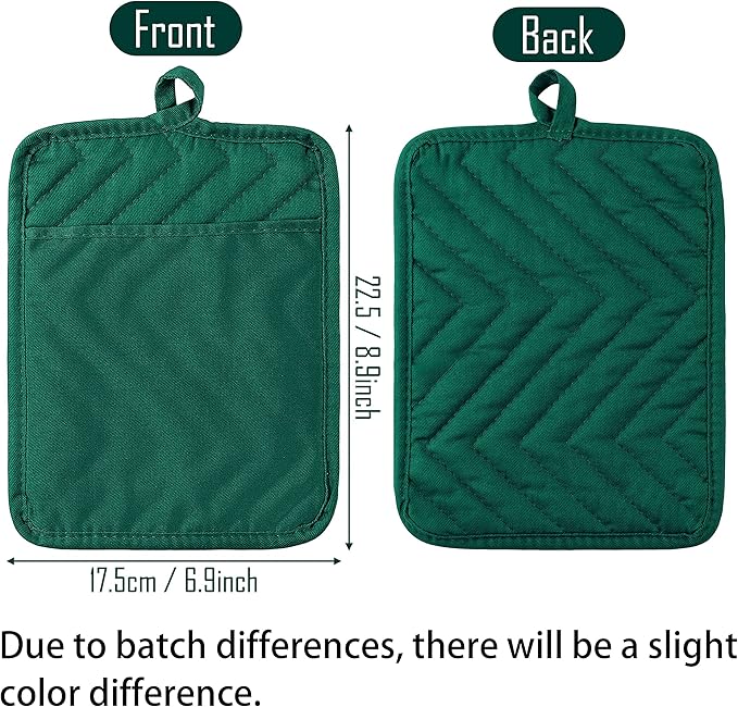 GROBRO7 5Pack Pocket Pot Holders Cotton Heat Resistant Potholder Multipurpose Hot Pads Machine Washable Oven Mitts Heat Pads for Daily Kitchen Baking and Cooking 8.9 x 6.9 in Dark Green - Image 2
