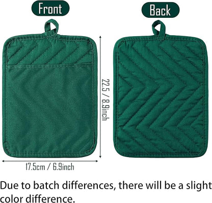 GROBRO7 5Pack Pocket Pot Holders Cotton Heat Resistant Potholder Multipurpose Hot Pads Machine Washable Oven Mitts Heat Pads for Daily Kitchen Baking and Cooking 8.9 x 6.9 in Dark Green - Image 2