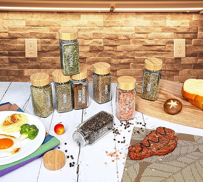24-Piece Spice Jars Set by Le'raze: Glass Jars with Bamboo Lids, Labels & Funnel, Airtight Kitchen Storage
