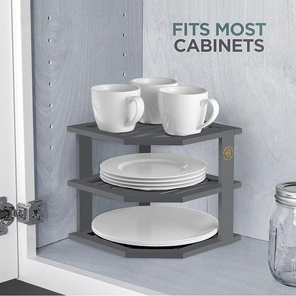 Bambüsi Plate Organizer for Cabinet - Corner Cabinet Organizer and Kitchen Cabinet Organizer Shelf, Kitchen Countertop Organizer for Plates, Dishes and Bowls, Space Saving Corner Rack, Grey - Image 6