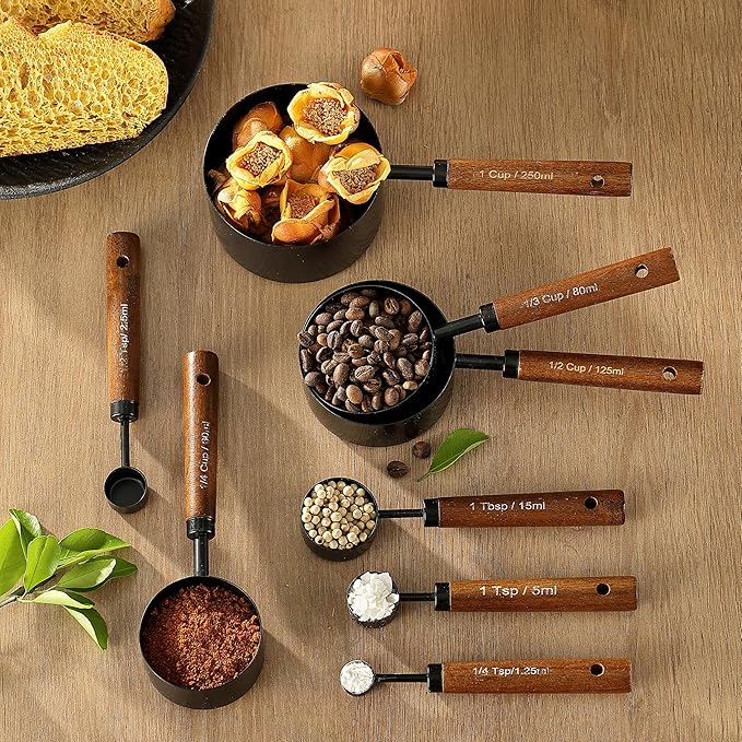 8PCS Measuring Cups and Spoons Set, DV Stainless Steel Measuring Cups with Ergonomic Wooden Handle for Cooking & Baking - Image 7